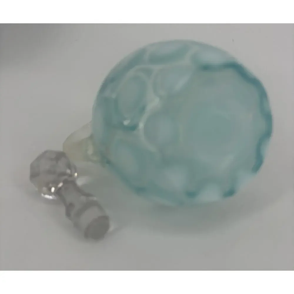 Vintage Fenton Blue Cruet Opalescent Coin Dot Cruet Ruffled Edge W/Stopper 7”